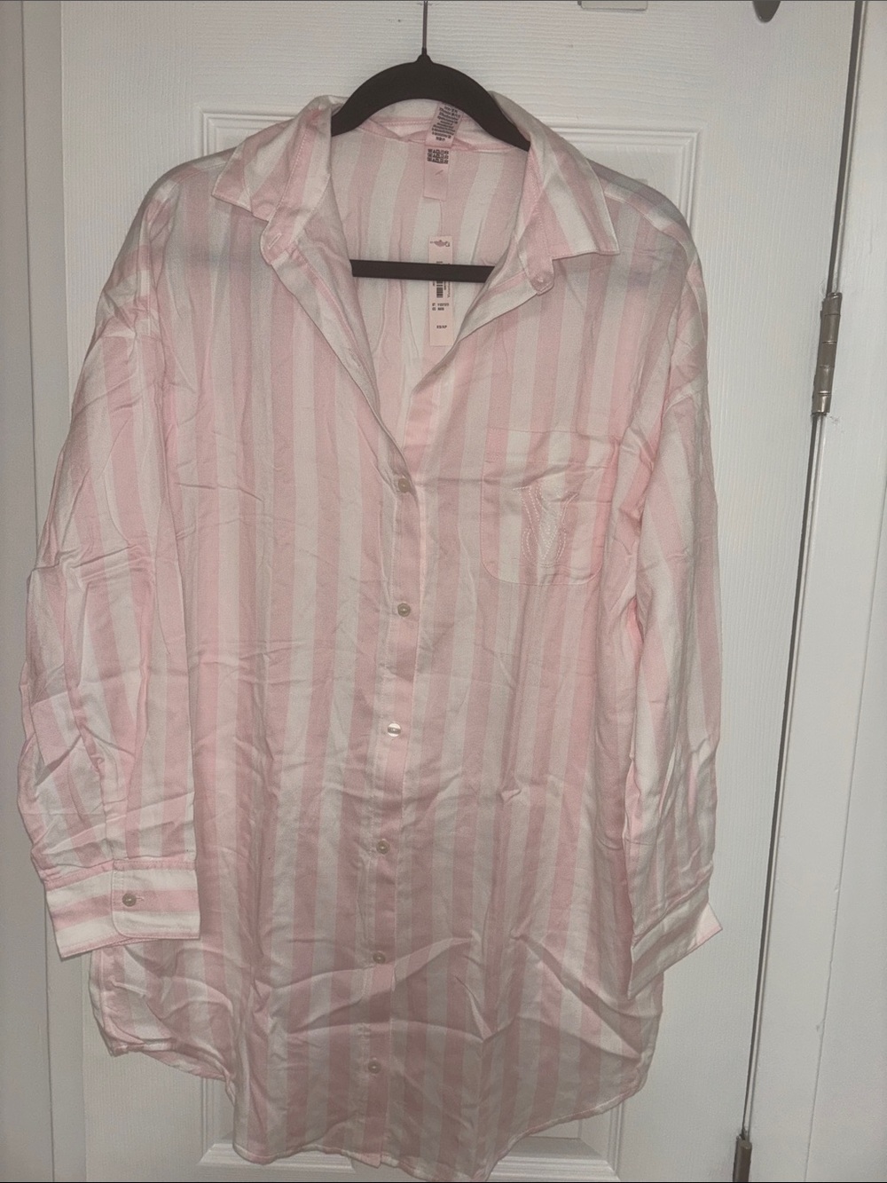 Victoria's Secret Pink and White Striped Button-Down Sleep Shirt